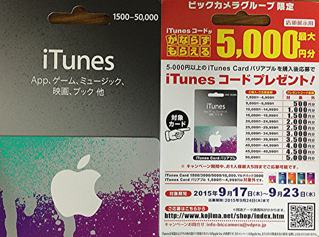 ビックカメラ優待券でitunes Card バリアブルを購入 Way2go